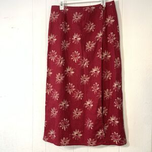Eddie Bauer Womens 14 Wrap Skirt 100% Red Tropical Floral Midi Cottagecore Beach